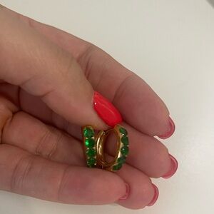 Stainless Steel green CZ huggies